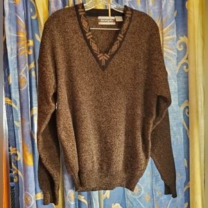 Vintage Men's Brown V-Neck Sweater Size Small